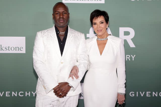 <p>Mireya Acierto/Getty for amfAR</p> Corey Gamble and Kris Jenner.