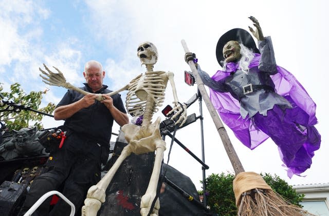 Electrician Ken Carraher continues preparations on his Halloween House of Horrors in Killiney, Dublin 