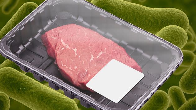 Look for packaged meat with a plastic wrap that has a curved surface on top.