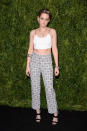 <p>The actress wore a white crop top and printed trousers for the event. <em>[Photo: Getty]</em> </p>