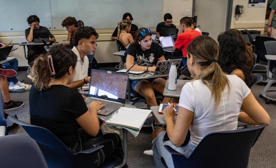 Students work in groups in Calculus I class at FIU. Miami, Florida, August 31, 2023 -
