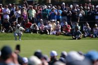 Feb 16, 2018; Pacific Palisades, CA, USA; Tiger Woods lines up a putt on the third green during the second round of the Genesis Open golf tournament at Riviera Country Club. Mandatory Credit: Orlando Ramirez-USA TODAY Sports