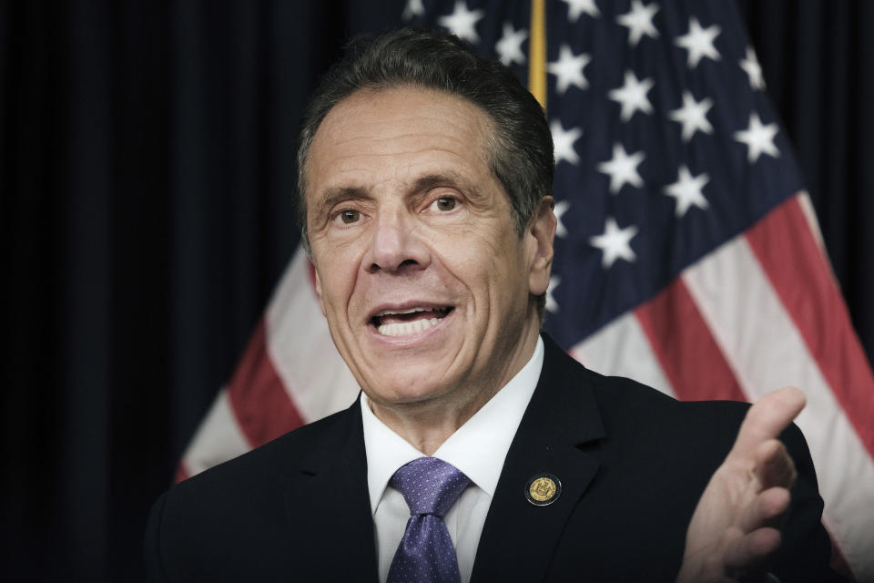 New York Gov. Andrew Cuomo speaks a news conference, Wednesday, May 5, 2021, in New York. (Spencer Platt/Pool Photo via AP)