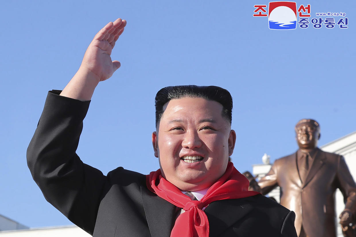 North Korean leader Kim Jong Un visits Mangyongdae Revolutionary School in Pyongyang, North Kora on Oct. 12, 2022. (Korean Central News Agency/Korea News Service via AP)