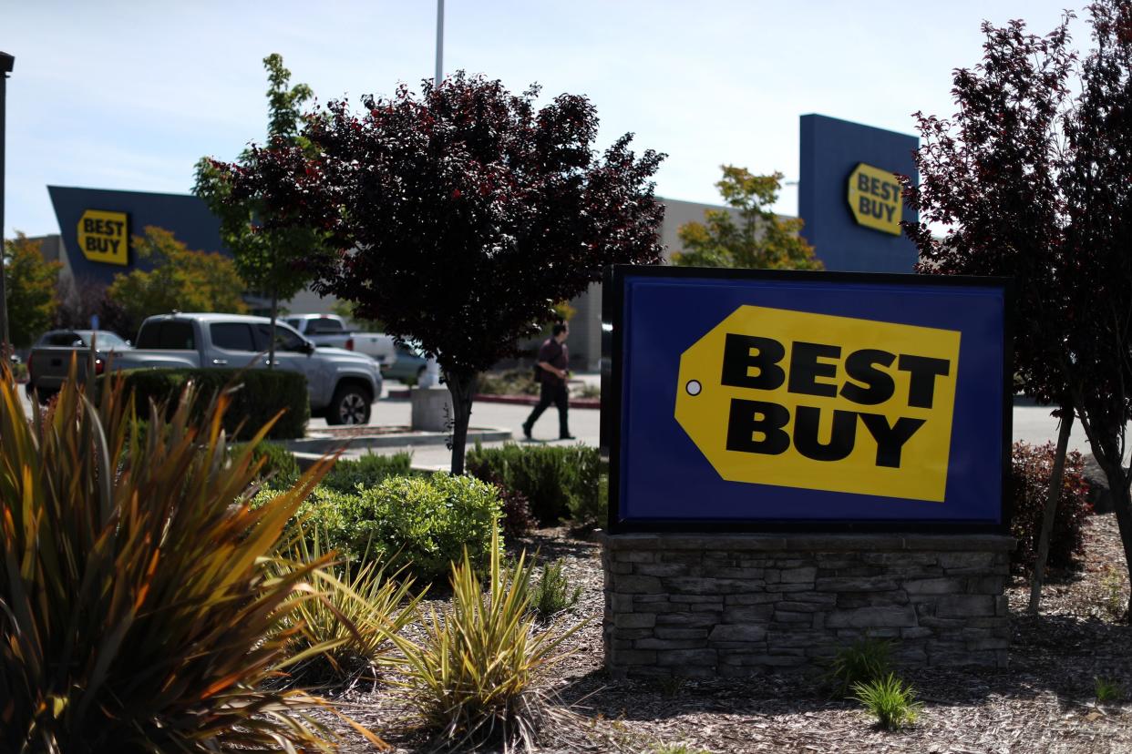 sign is posted in front of a Best Buy store on May 23, 2019 in San Rafael, California