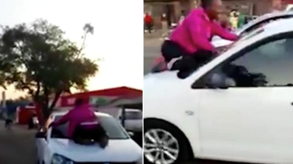 Watch Scorned Wife Clings To Car Bonnet As Man Drives Away With Mistress 1124