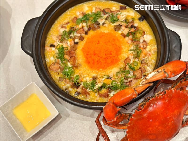 「蟹黃海鮮豆腐煲」特選1公斤以上的大沙母蟹，想吃需3天前預訂。（圖／記者劉沛妘攝影）