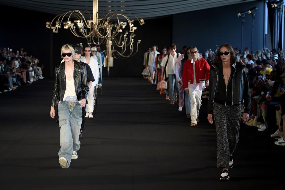 paris, france   june 22 editorial use only   for non editorial use please seek approval from fashion house models walk the runway during the rhude menswear spring summer 2023 show as part of paris fashion week on june 22, 2022 in paris, france photo by dominique charriauwireimage