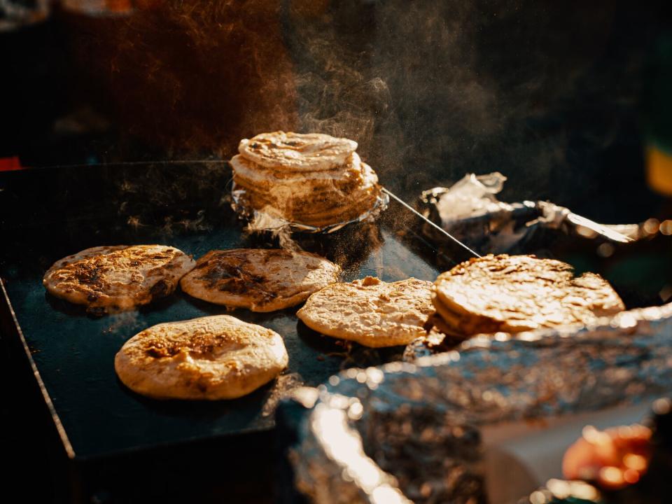 Pupusas sizzling at MacArthur Park.