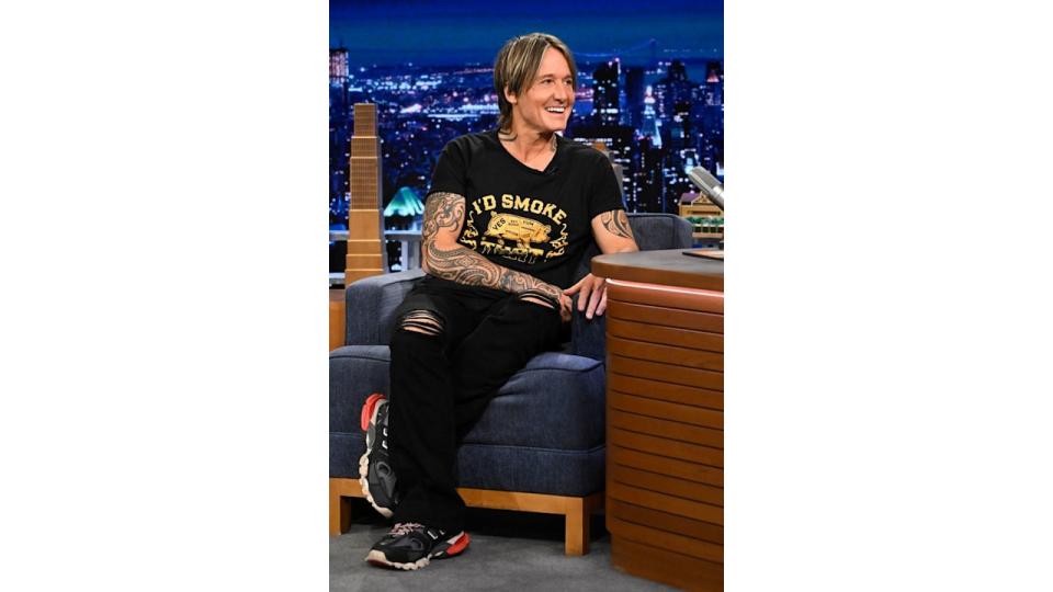 THE TONIGHT SHOW STARRING JIMMY FALLON -- Episode 2026 -- Pictured: Singer-songwriter Keith Urban during an interview on Tuesday, September 24, 2024