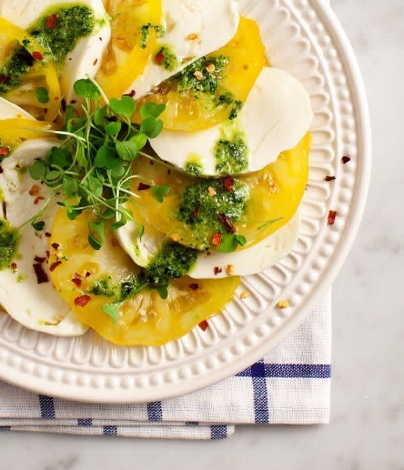 26) Heirloom Caprese With Mint Pesto