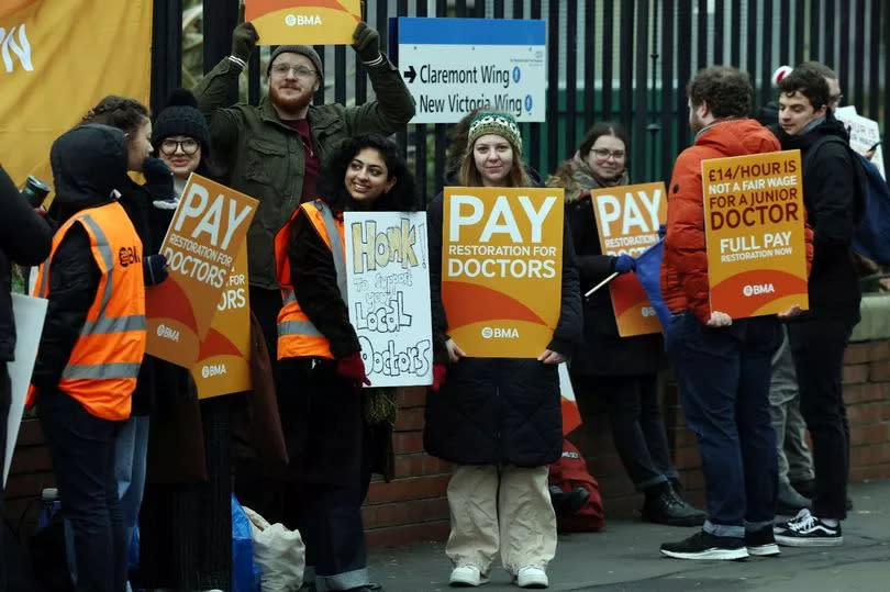 Junior doctors striking on the picket line outside the RVI Newcastle