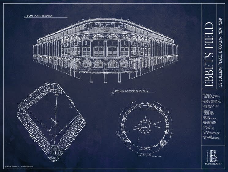 This gorgeous blueprint of Ebbets Field is just one of many you can get at Ballpark Blueprints. (ballparkblueprints.com)