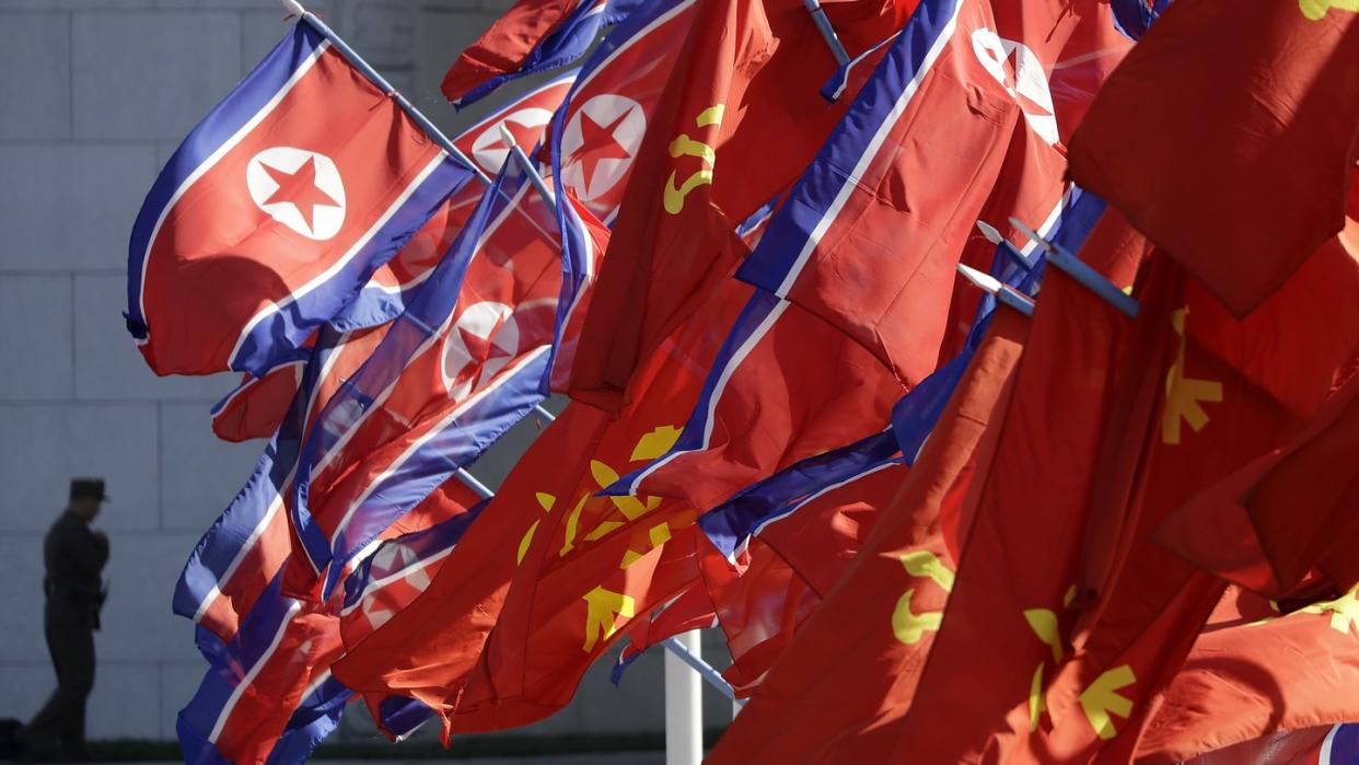 Nordkoreanische Flaggen bei einer Veranstaltung in der Hauptstadt Pjöngjang. Foto: Wong Maye-E/AP