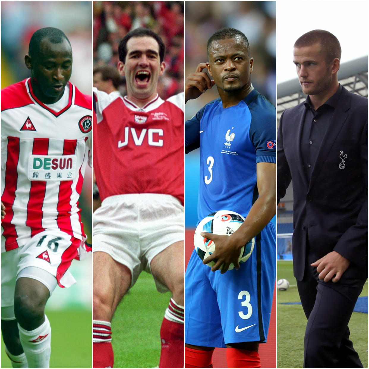 Peter Ndlovu, Steve Morrow, Patrice Evra and Eric Dier, l-r (Steve Parkin/Adam Butler/Chris Radburn/Steven Paston/PA)