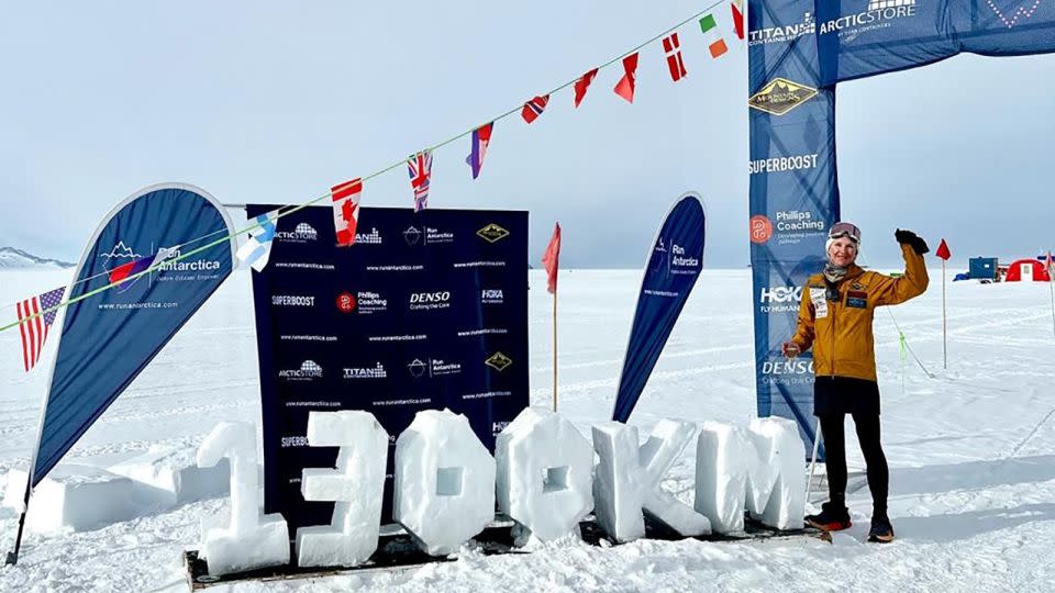 Urquhart marks setting a world record for the longest-ever run in a polar region. - Rhys Newsome
