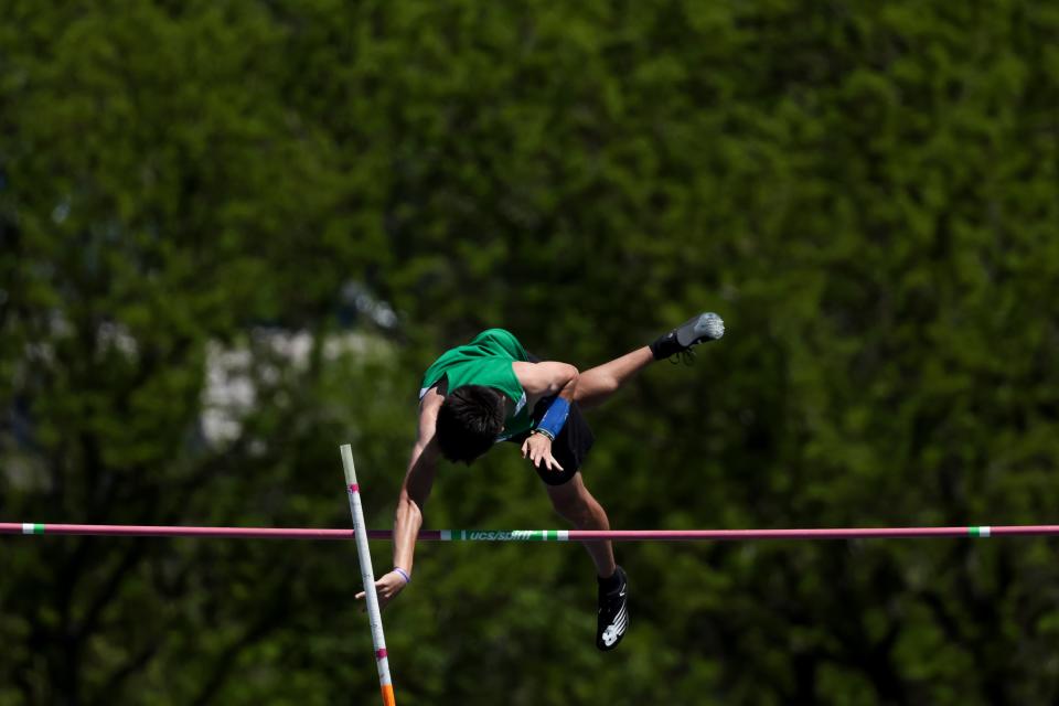 An athlete competes in pole vault at the Utah high school track and field championships at BYU in Provo on Thursday, May 18, 2023. | Spenser Heaps, Deseret News