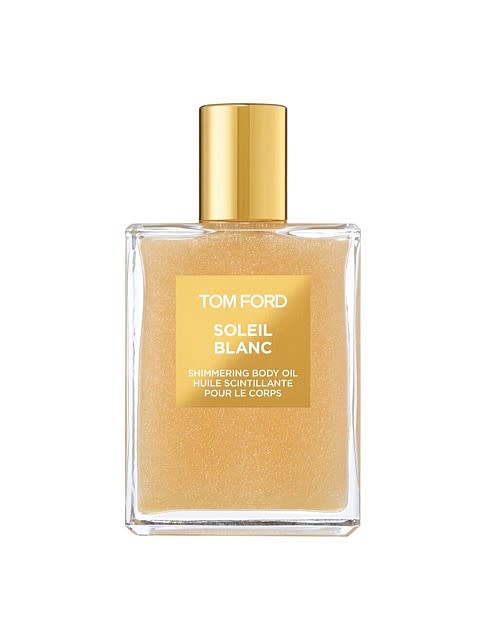 <p>It’s party season, so make sure you shimmer your way into the New Year with the Tom Ford Soleil Blanc Shimmering Body Oil – $135 for 100ml <a rel="nofollow noopener" href="https://www.davidjones.com/soleil-blanc-shimmering-body-oil-100ml-20212525" target="_blank" data-ylk="slk:from Myer;elm:context_link;itc:0;sec:content-canvas" class="link ">from Myer</a> </p>