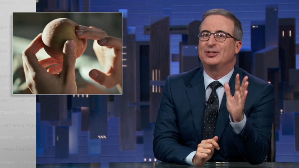 'Call Me By Your Name' peach makes 'Last Week Tonight' cameo