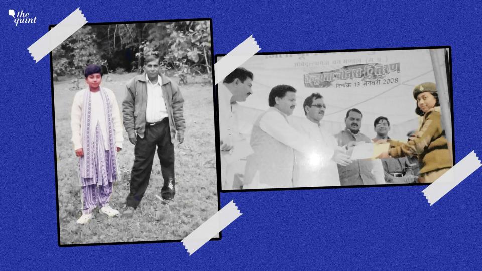 <div class="paragraphs"><p>Shashi Ahirwar with her father (L) and while receiving an award during her early days of training (R). </p></div>