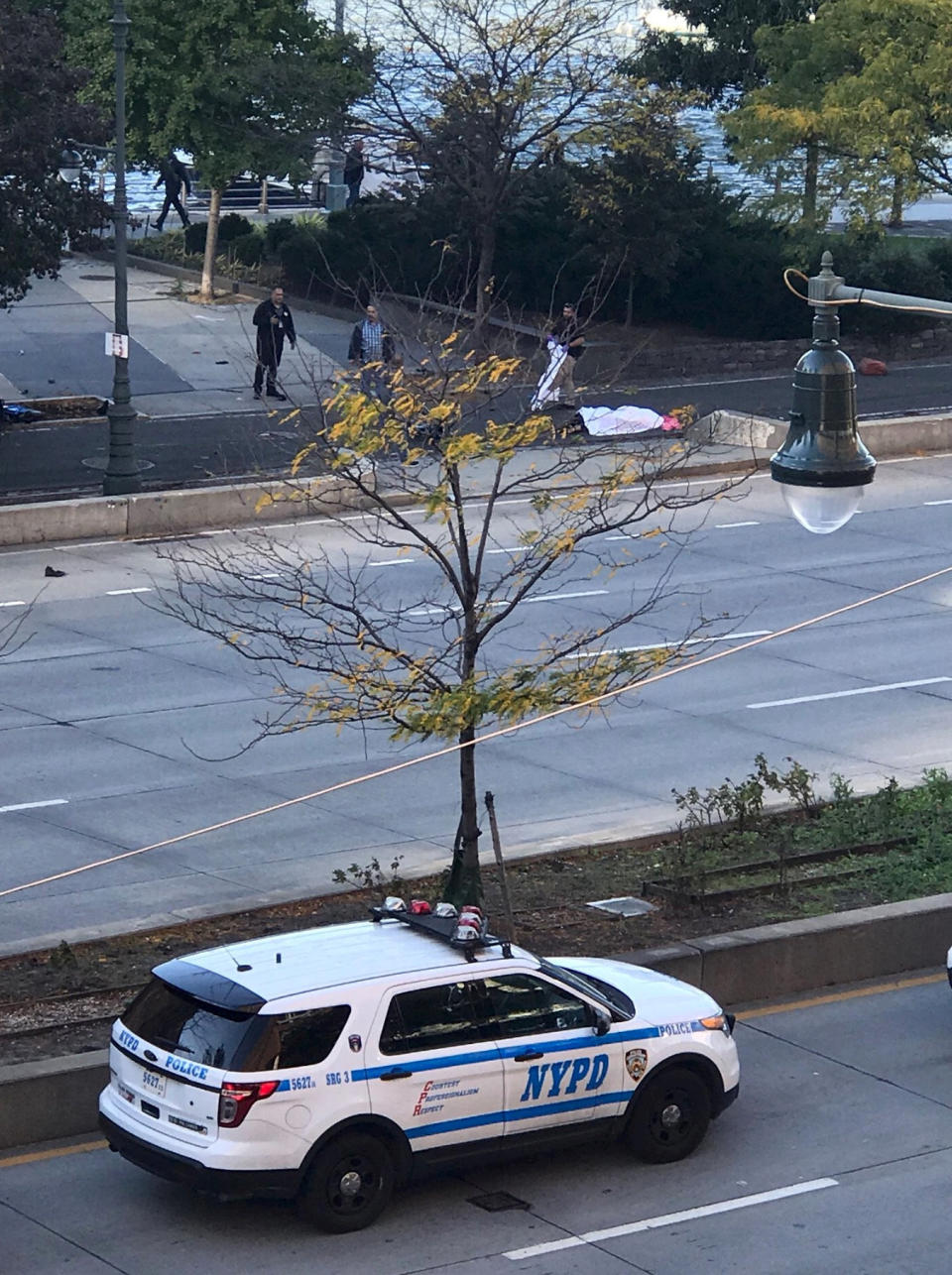 A body covered on West Street in Manhattan.