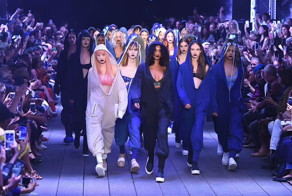 <p>DKNY’s show was opened by Bella Hadid and featured some very casual yet gothic designs, which shouldn’t really go together but it did. <i>[Photo: Getty]</i></p>