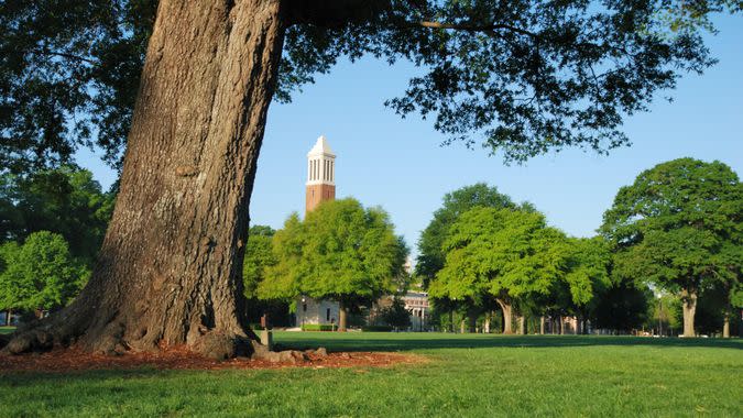 Tuscaloosa, Alabama, USA - April 16, 2008: Denny Chimes bell tower on the quad at The University of Alabama campus during the spring.