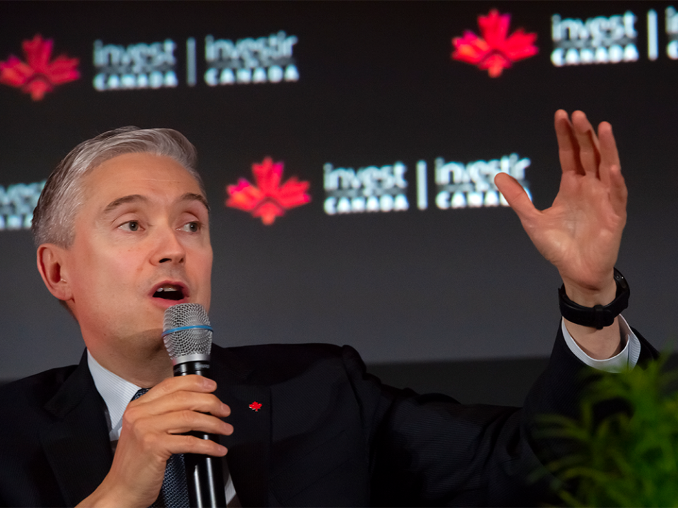  Industry Minister Francois-Philippe Champagne speaks during the PDAC mining conference in Toronto, March 6, 2023. Earlier this year, Champagne asked three Chinese companies to divest their shares in three Canadian lithium junior companies for national security reasons.