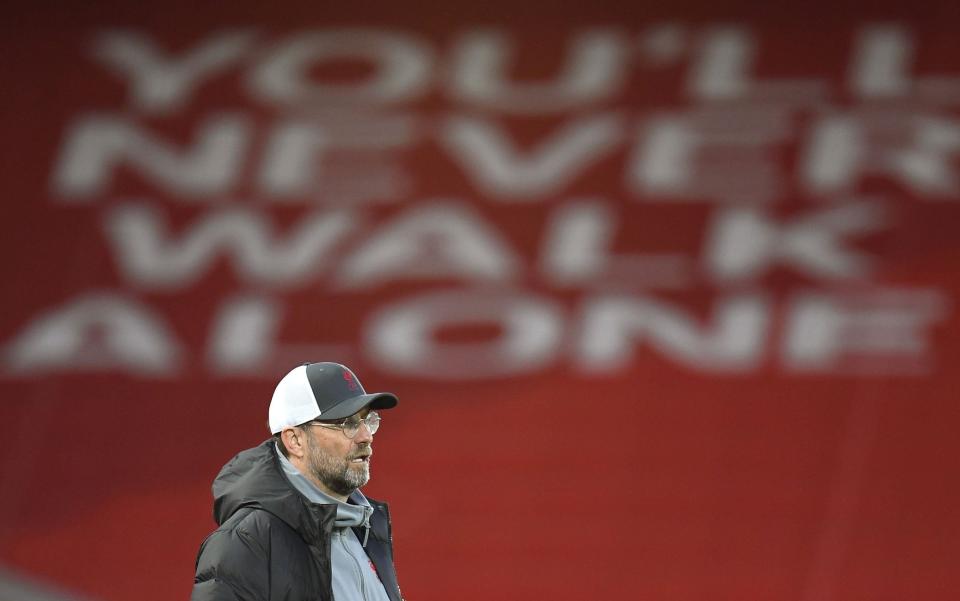 Liverpool manager Juergen Klopp reacts during the UEFA Champions League quarter final, second leg soccer match between Liverpool FC and Real Madrid in Liverpool, Britain, 14 April 2021 - Peter Powell/EPA-EFE/Shutterstock 