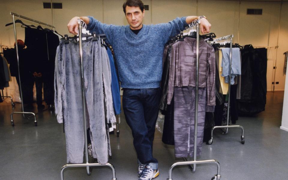 D'Amico in 1999 with clothes from his first collection - William Stevens/Gamma-Rapho via Getty Images