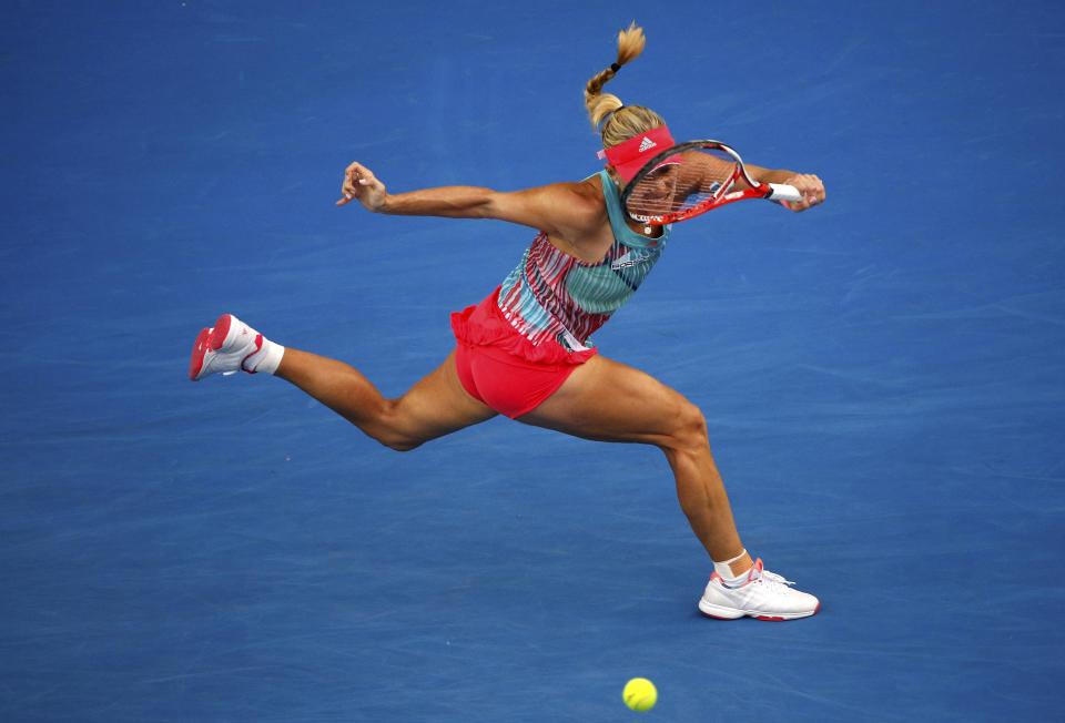 Germany's Angelique Kerber hits a shot during her second round match against Romania's Alexandra Dulgheru at the Australian Open tennis tournament at Melbourne Park, Australia, January 21, 2016. REUTERS/Jason Reed