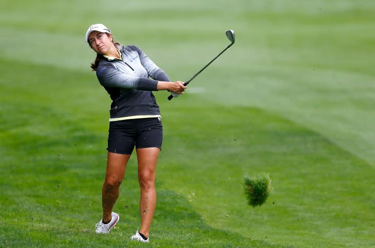 Marina Alex of the US hits a shot on the 12th hole during the first round of the LPGA Cambia Portland Classic, at Columbia Edgewater Country Club in Oregon, on August 30, 2018