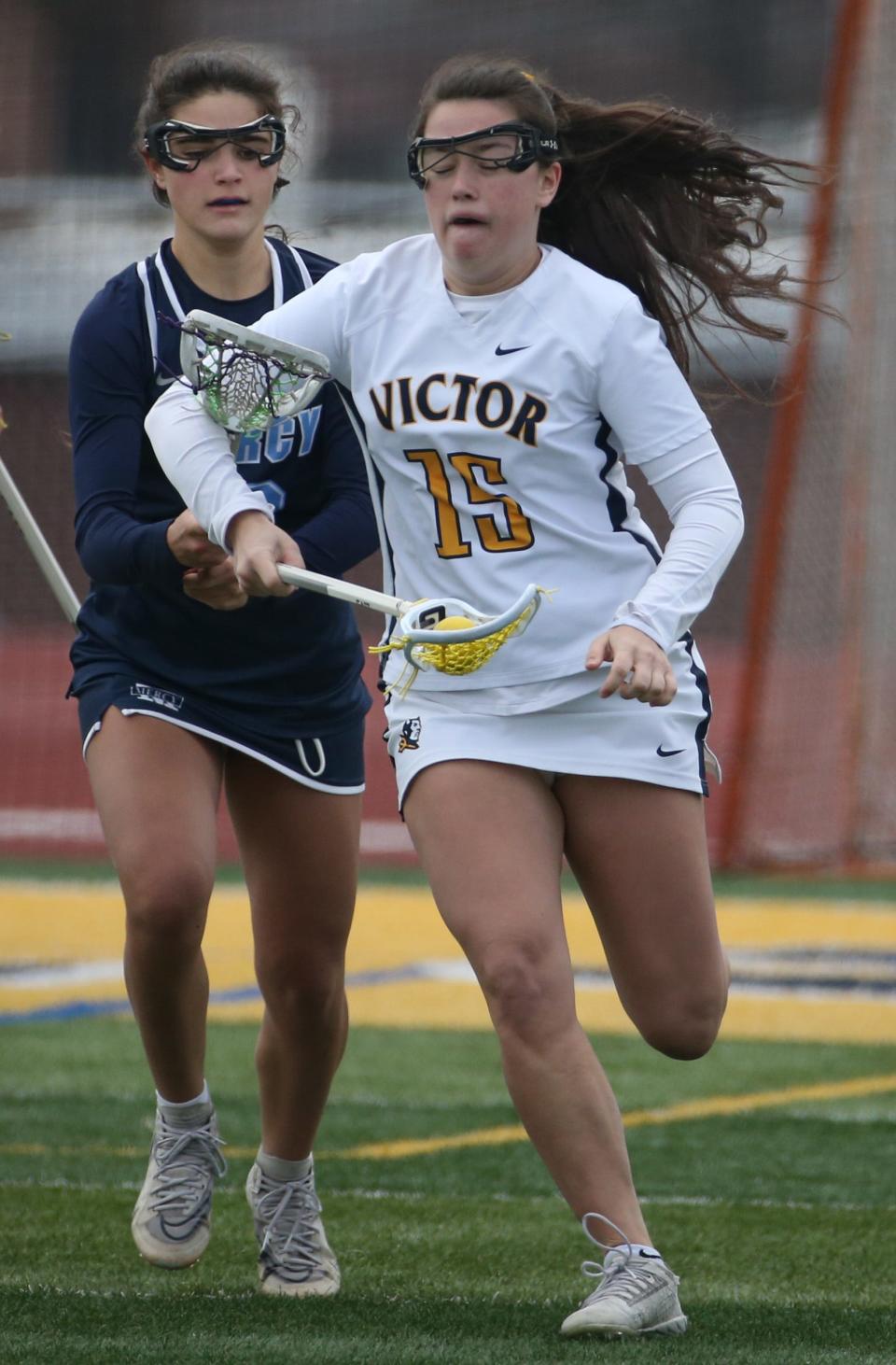 Maryn Savage of Victor is averaging nearly four caused turnovers per game.