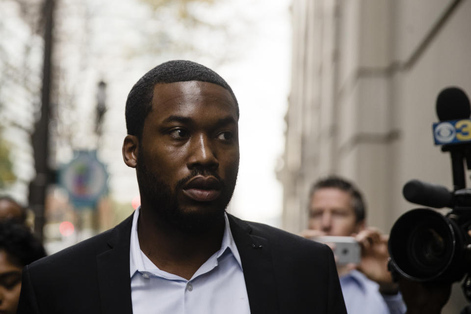 Meek Mill arrives at the criminal justice centre in Philadelphia. Copyright [AP Photo/Matt Rourke]