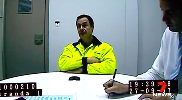 Atkins speaking to police during an interview. Photo: 7 News