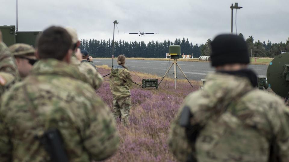 A Shadow drone with the United States flies during this year's Wayfinder exercise held with the New Zealand Army. (New Zealand Defence Force)