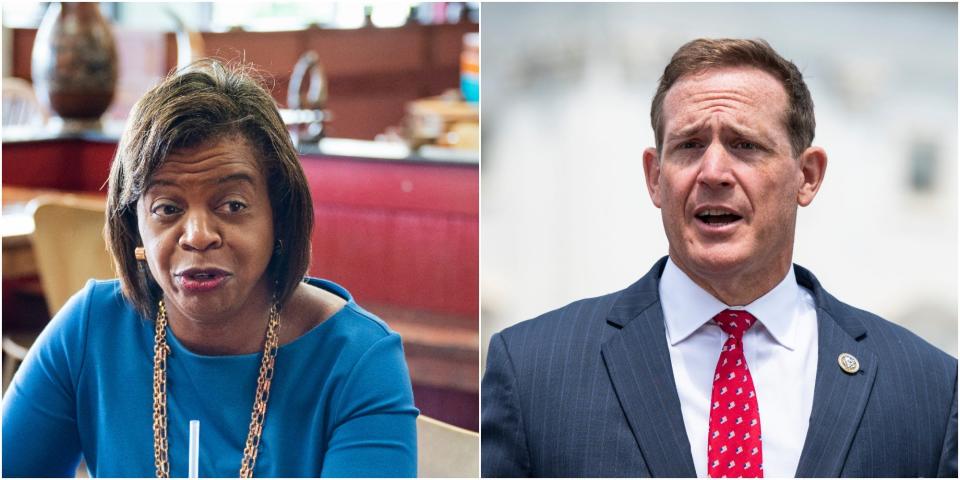 Democrat Cheri Beasley (L) and Republican Rep. Ted Budd (R) are running for Senate in North Carolina.