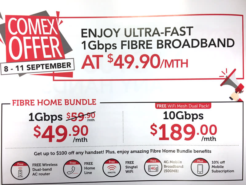 Sign up for a 1Gbps Fibre Broadband plan with Singtel at Comex for just $49.90/month (usual price: $59.90/month) and get up to $100 off any smartphone handset!