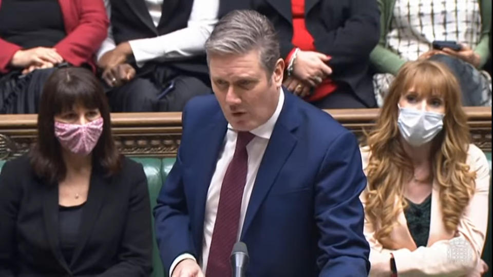 Labour leader Sir Keir Starmer speaks during speaks during Prime Minister's Questions in the House of Commons, London. Picture date: Wednesday January 12, 2022. (Photo by House of Commons/PA Images via Getty Images)