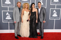 (L-R) Phillip Sweet, Kimberly Schlapman, Karen Fairchild and Jimi Westbrook of 'Little Big Town' arrive at the 55th Annual Grammy Awards at the Staples Center in Los Angeles, CA on February 10, 2013.