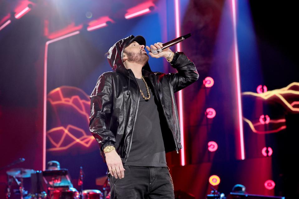 Eminem performs onstage during the 37th Annual Rock & Roll Hall of Fame Induction Ceremony at Microsoft Theater on Nov. 5, 2022 in Los Angeles, California.