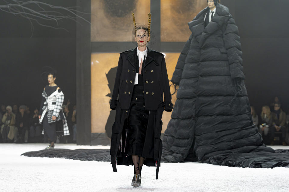 A model walks the runway during the Thom Browne fall/winter 2024 fashion show during New York Fashion Week, Wednesday, Feb. 14, 2024, in New York. (AP Photo/Peter K. Afriyie)