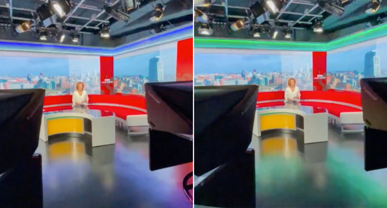 The lights in the BBC studio seemed to have gone haywire. (Twitter/BBC)