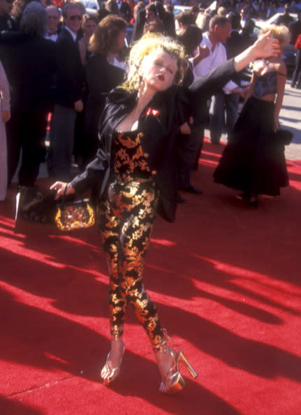 Cindy Lauper dared to wear a gold and black jumpsuit on the red carpet in 1995. (Getty Images)