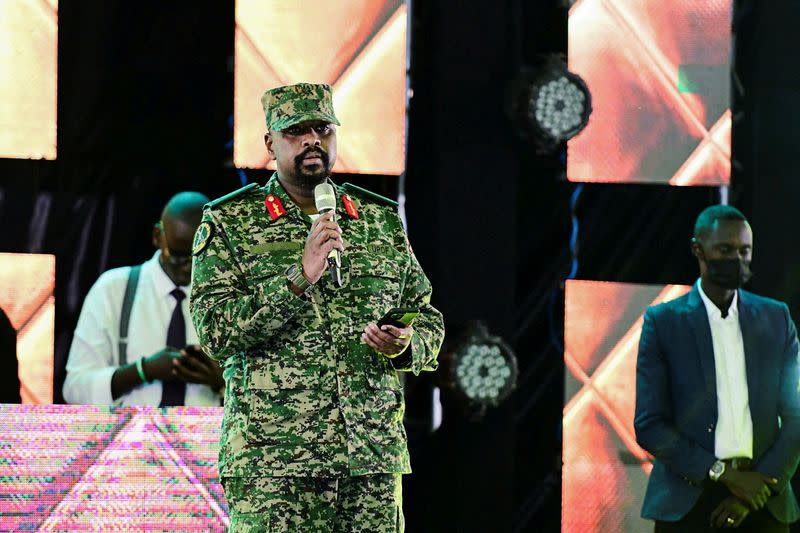 FILE PHOTO: Lt. General Kainerugaba speaks during his birthday party in Entebbe