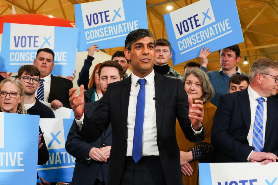 Prime Minister Rishi Sunak in Teesside celebrating with Lord Ben Houchen following his re-election as Tees Valley Mayor (PA) (PA Wire)