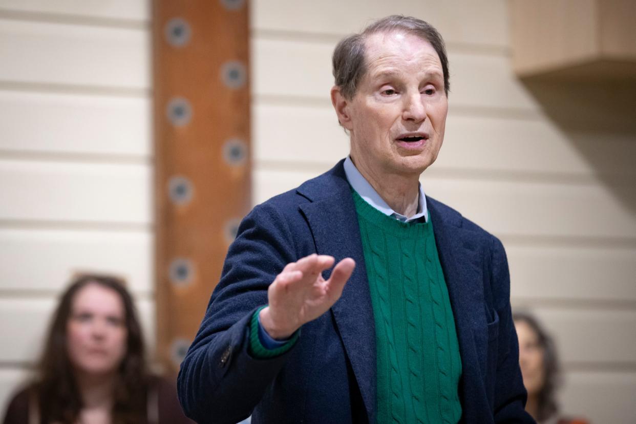 Sen. Ron Wyden discusses the Child Tax Credit during a press conference at Head Start of Lane County Wednesday, March 27, 2024, in Eugene, Ore.