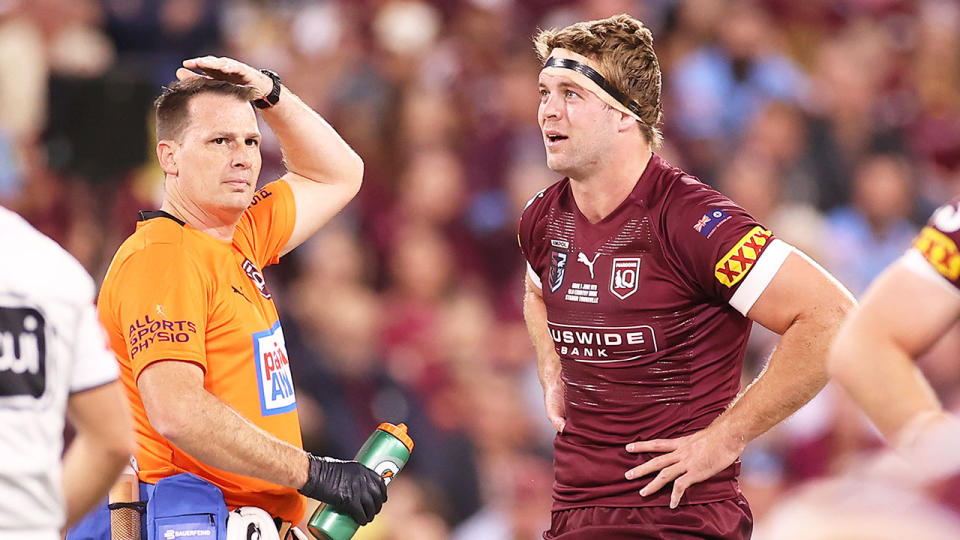 Maroons forward Christian Welch was ruled out of the match after failing an HIA in the first half. Pic: Getty