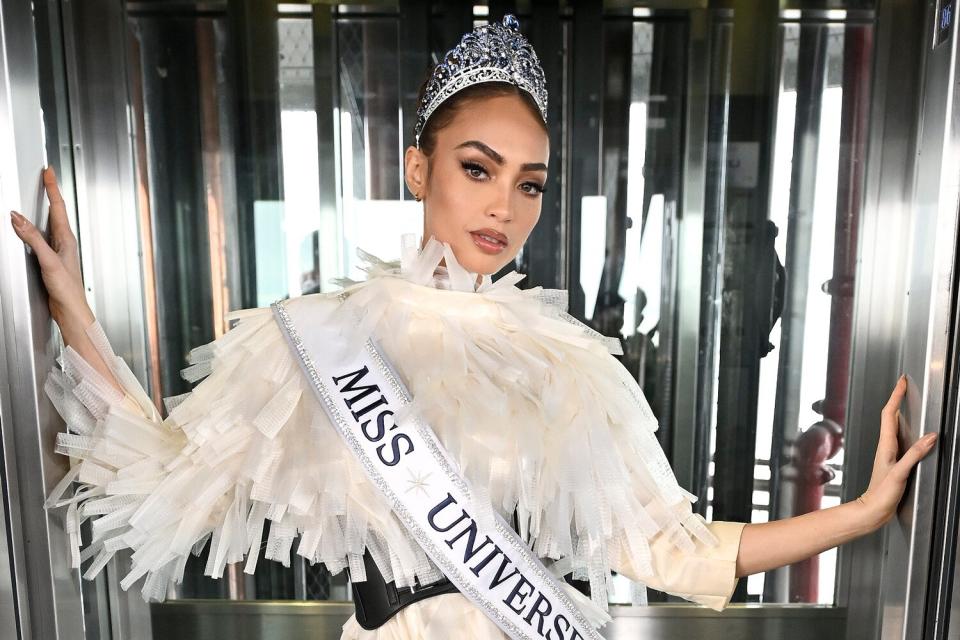 Miss Universe 2022 R'Bonney Gabriel visits The Empire State Building on January 17, 2023 in New York City.