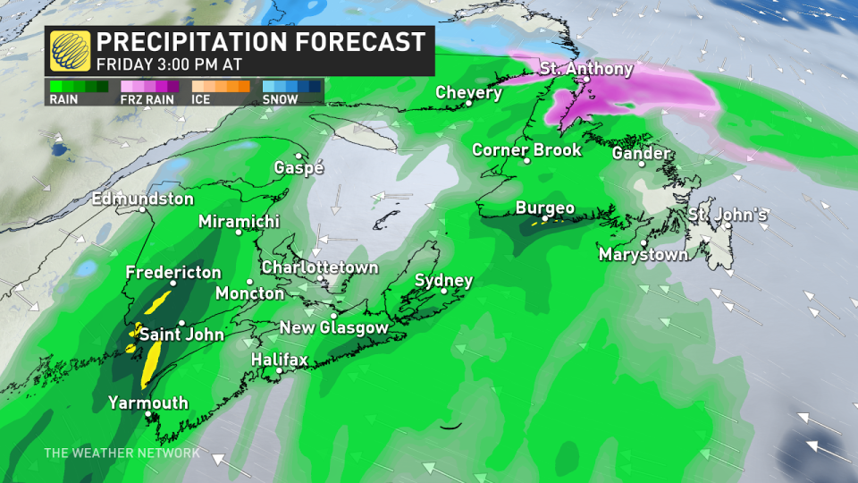 Atlantic Canada precip Friday 3pm